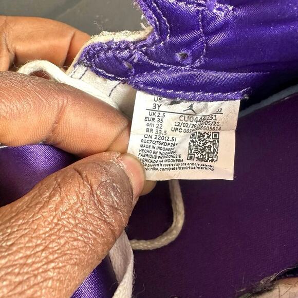 Nike Air Jordan 1 Retro High Top White Court Purple Athletic Shoes Kids Size 3Y - Picture 7 of 11